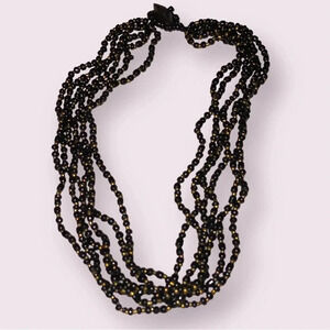Vintage Multistrand Black Gold Beads Beaded Torsade Necklace